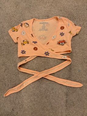 Nickelodeon Peach Wrap Crop Top with Cartoon & Daisy Print